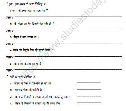 Cbse Class 6 Hindi Worksheet Set O Solved